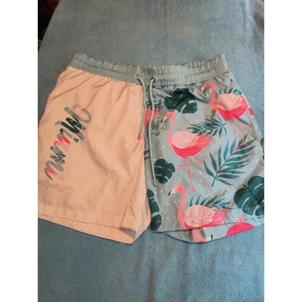Men's Size Extra Large Miami Free Style Swim Trunks With Flamingos